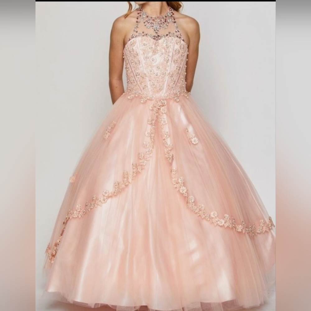 Girls Cinderella Couture USA Brand Formal Gown, Size 12, Pink Blush Color